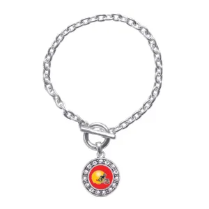 Silver Red and Yellow Team Helmet Circle Charm Toggle Bracelet