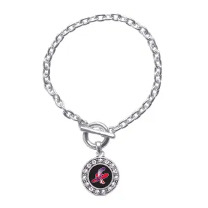 Silver Red Hat Circle Charm Toggle Bracelet