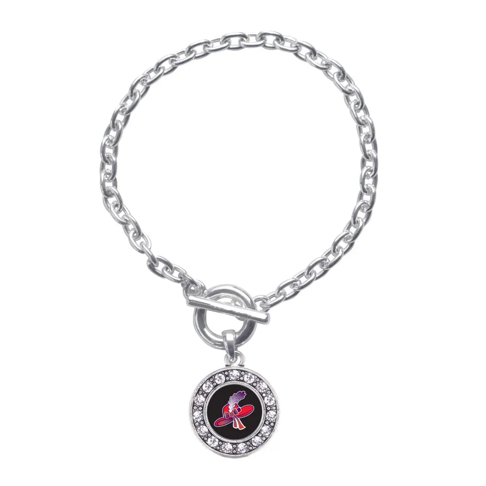 Silver Red Hat Circle Charm Toggle Bracelet