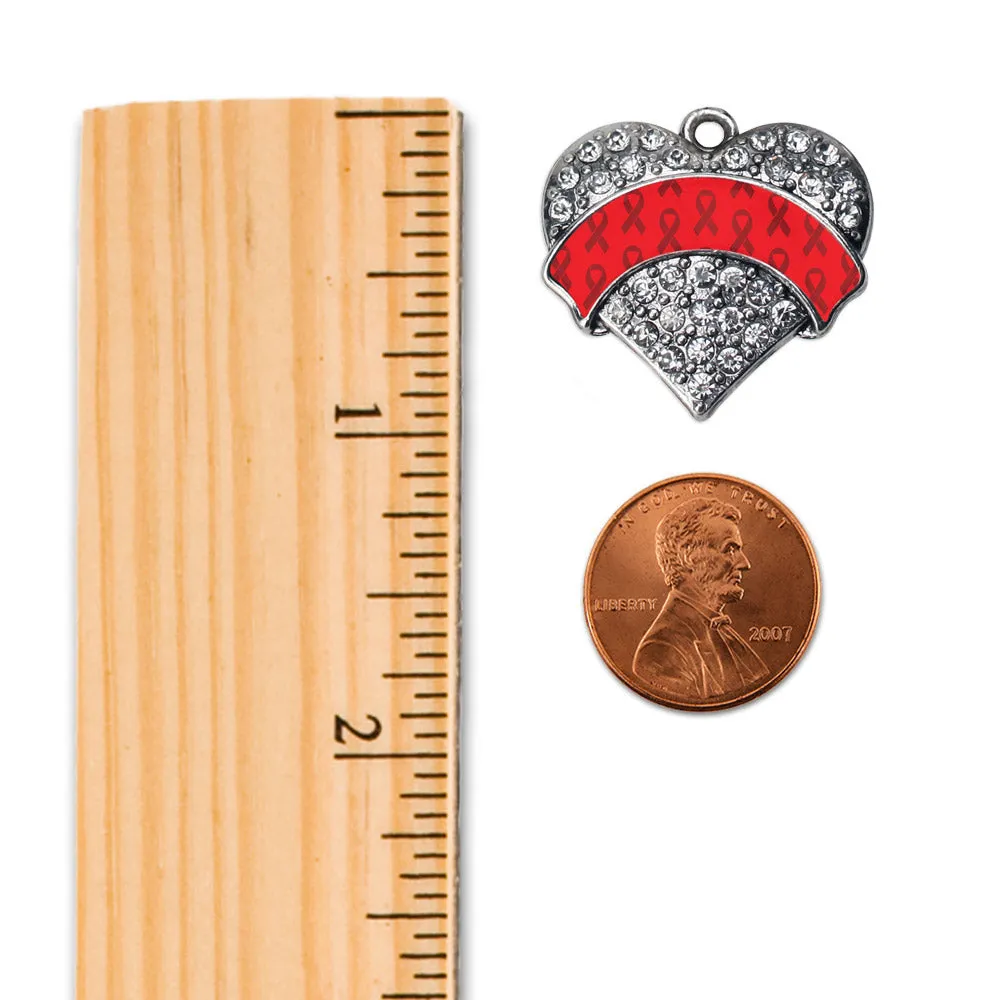 Silver Red Ribbon Support Pave Heart Charm Toggle Bracelet
