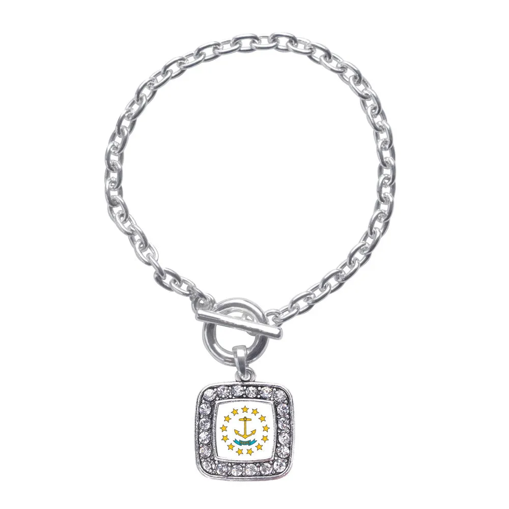 Silver Rhode Island Flag Square Charm Toggle Bracelet