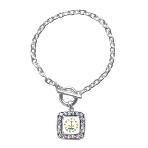 Silver Rhode Island Flag Square Charm Toggle Bracelet