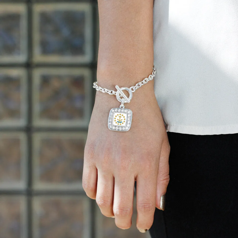 Silver Rhode Island Flag Square Charm Toggle Bracelet