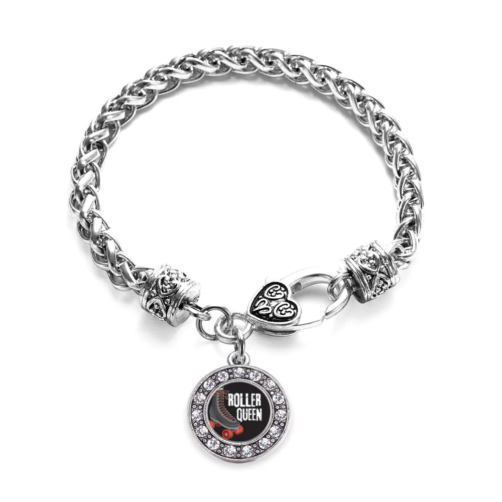 Silver Roller Queen Circle Charm Braided Bracelet