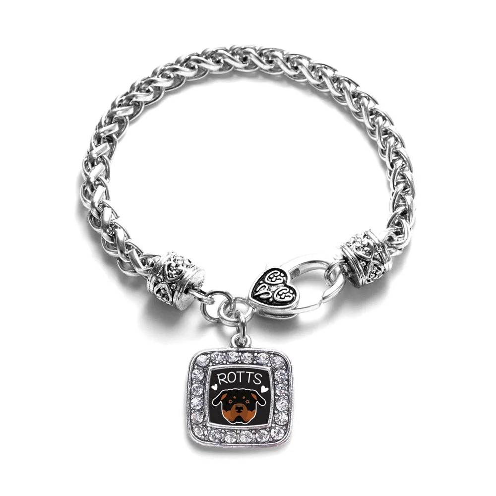 Silver Rottweiler Lover Square Charm Braided Bracelet