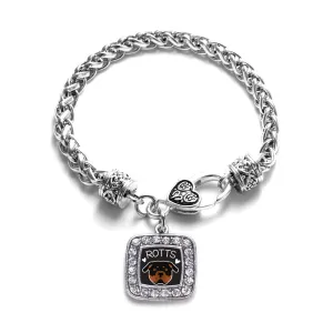 Silver Rottweiler Lover Square Charm Braided Bracelet