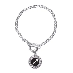 Silver Sagittarius Zodiac Circle Charm Toggle Bracelet