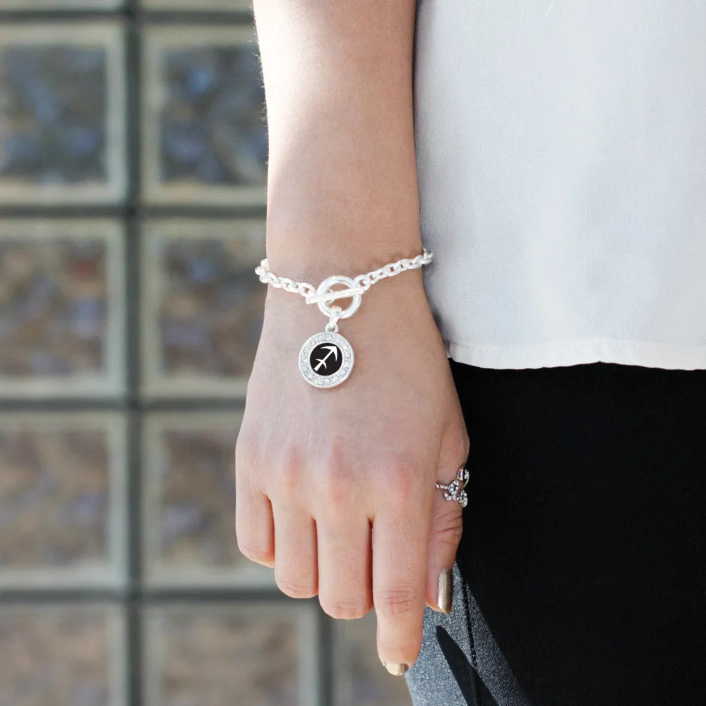 Silver Sagittarius Zodiac Circle Charm Toggle Bracelet