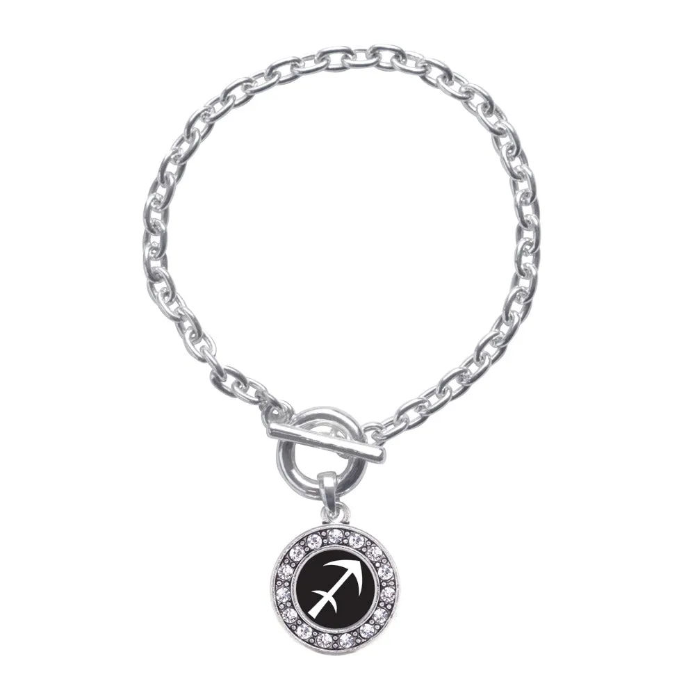 Silver Sagittarius Zodiac Circle Charm Toggle Bracelet