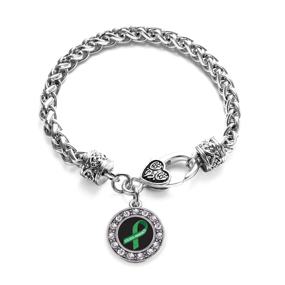 Silver Scoliosis Awareness Circle Charm Braided Bracelet