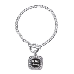 Silver Script Texas Strong Square Charm Toggle Bracelet