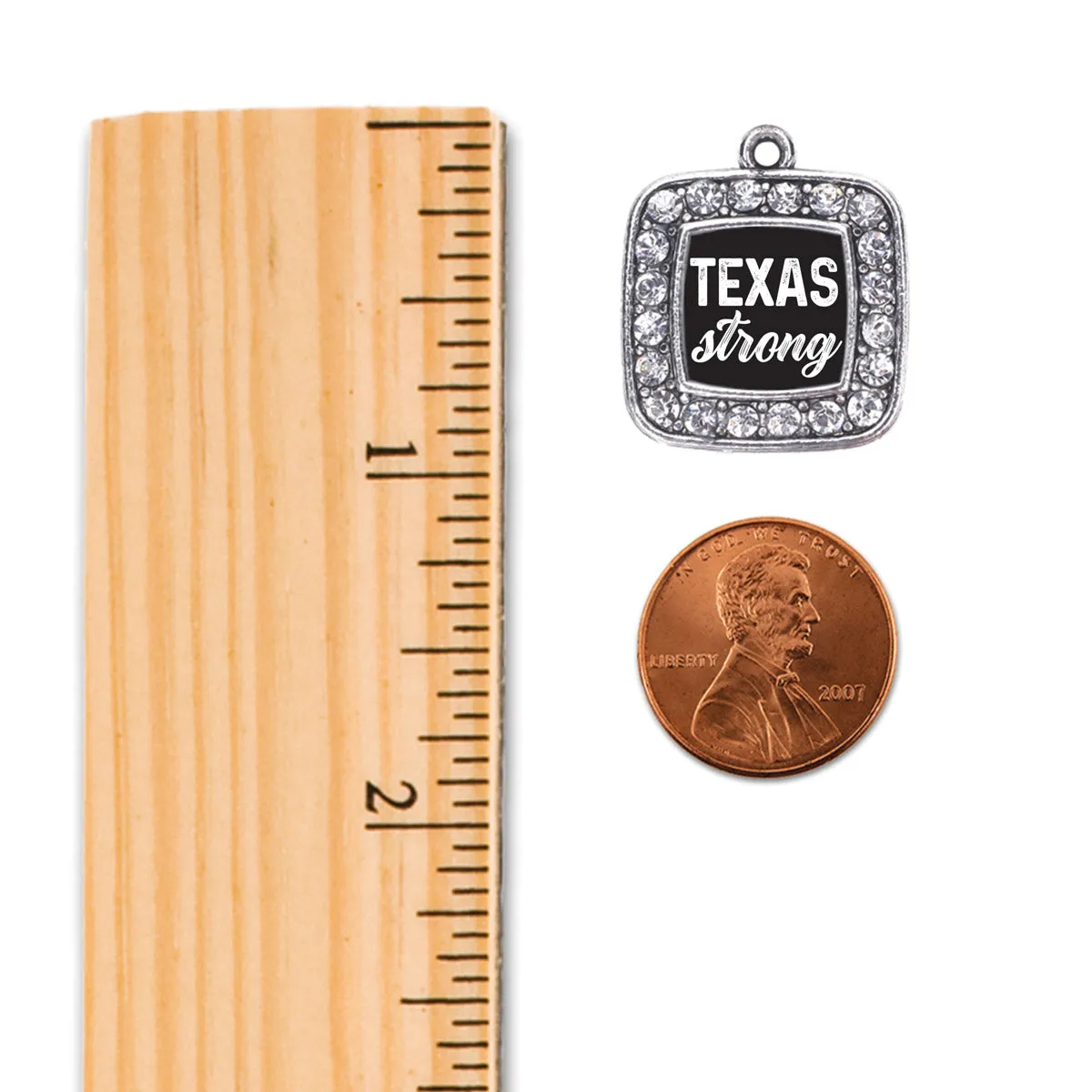 Silver Script Texas Strong Square Charm Toggle Bracelet
