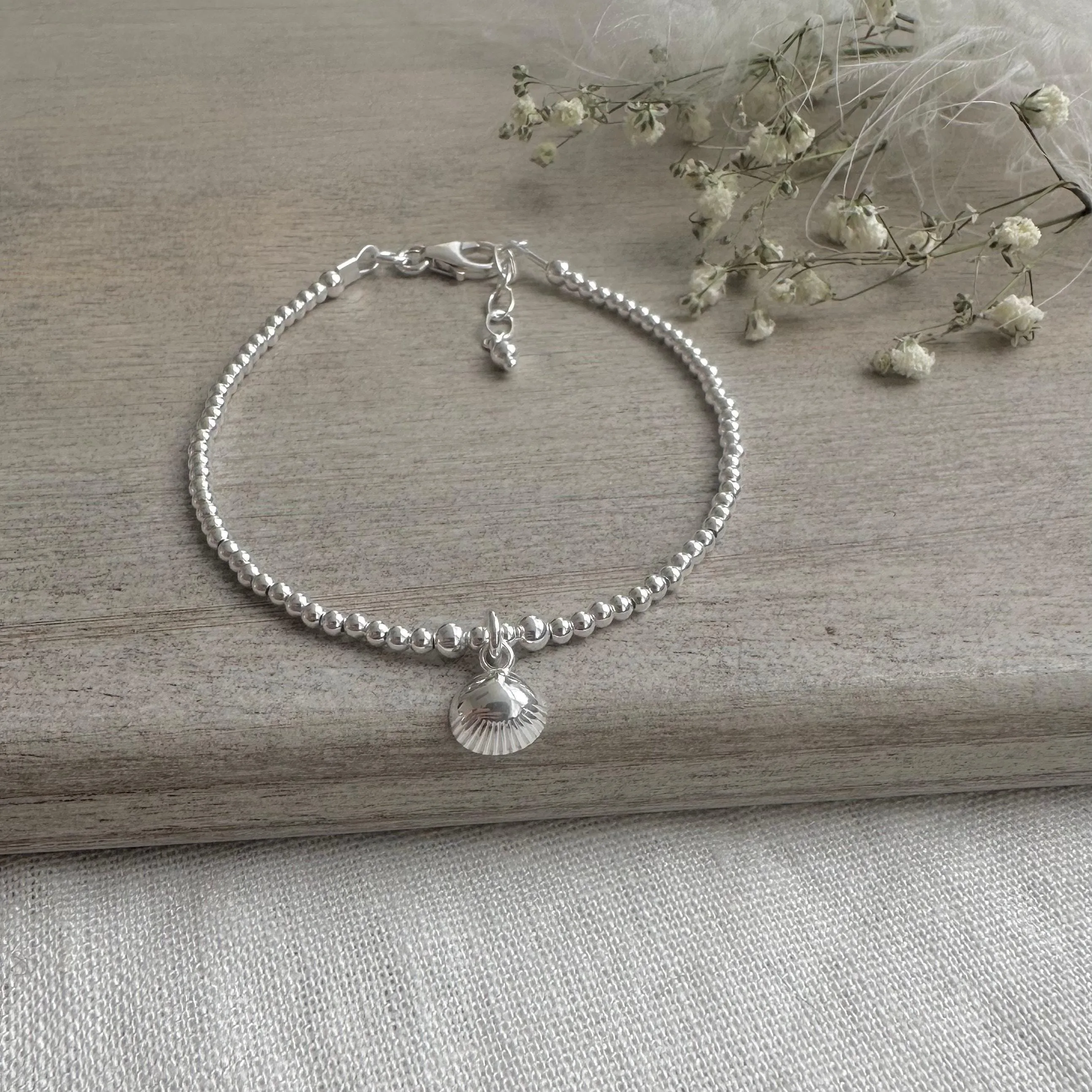 Silver Shell Charm Bracelet, Dainty Sterling Silver Shell Jewellery