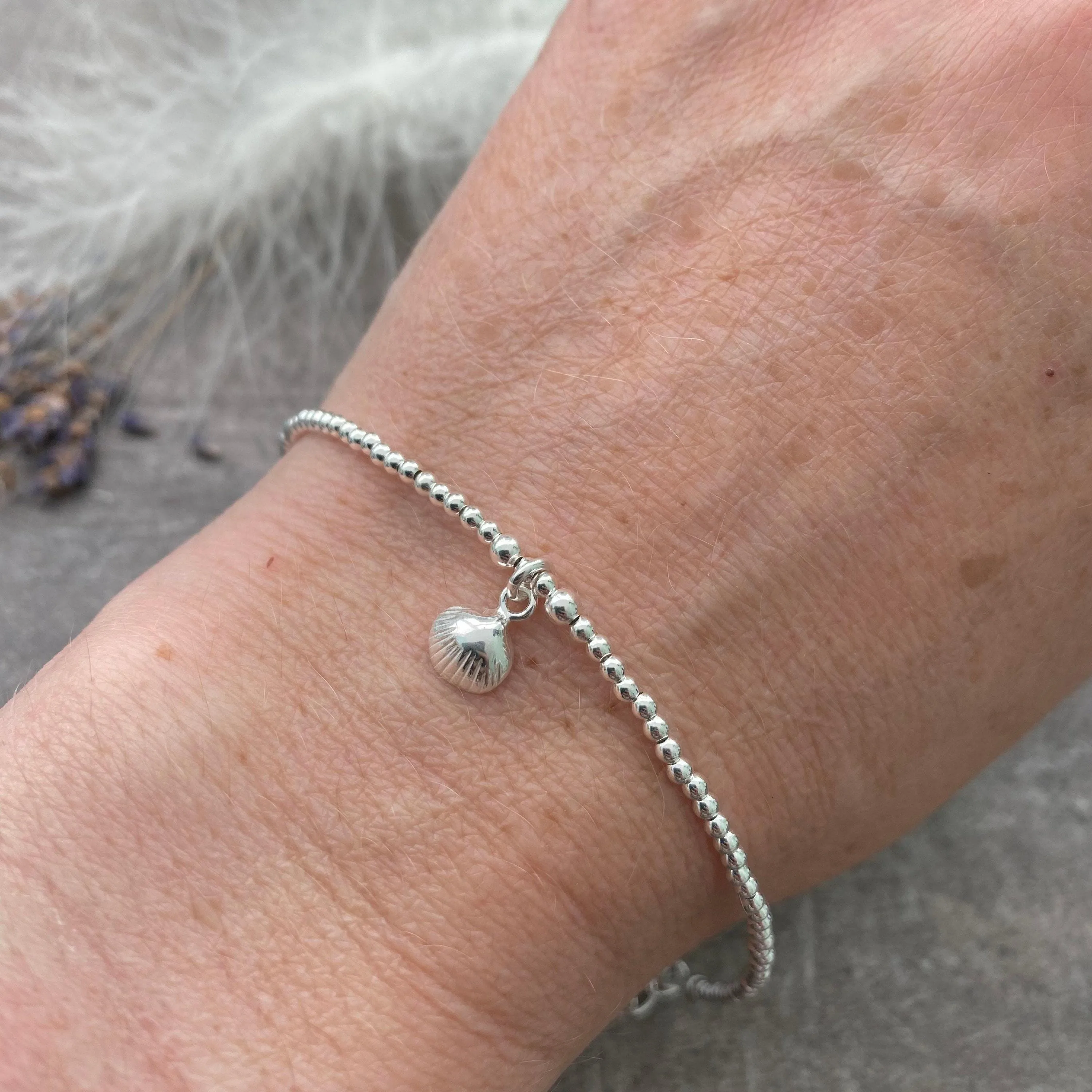 Silver Shell Charm Bracelet, Dainty Sterling Silver Shell Jewellery