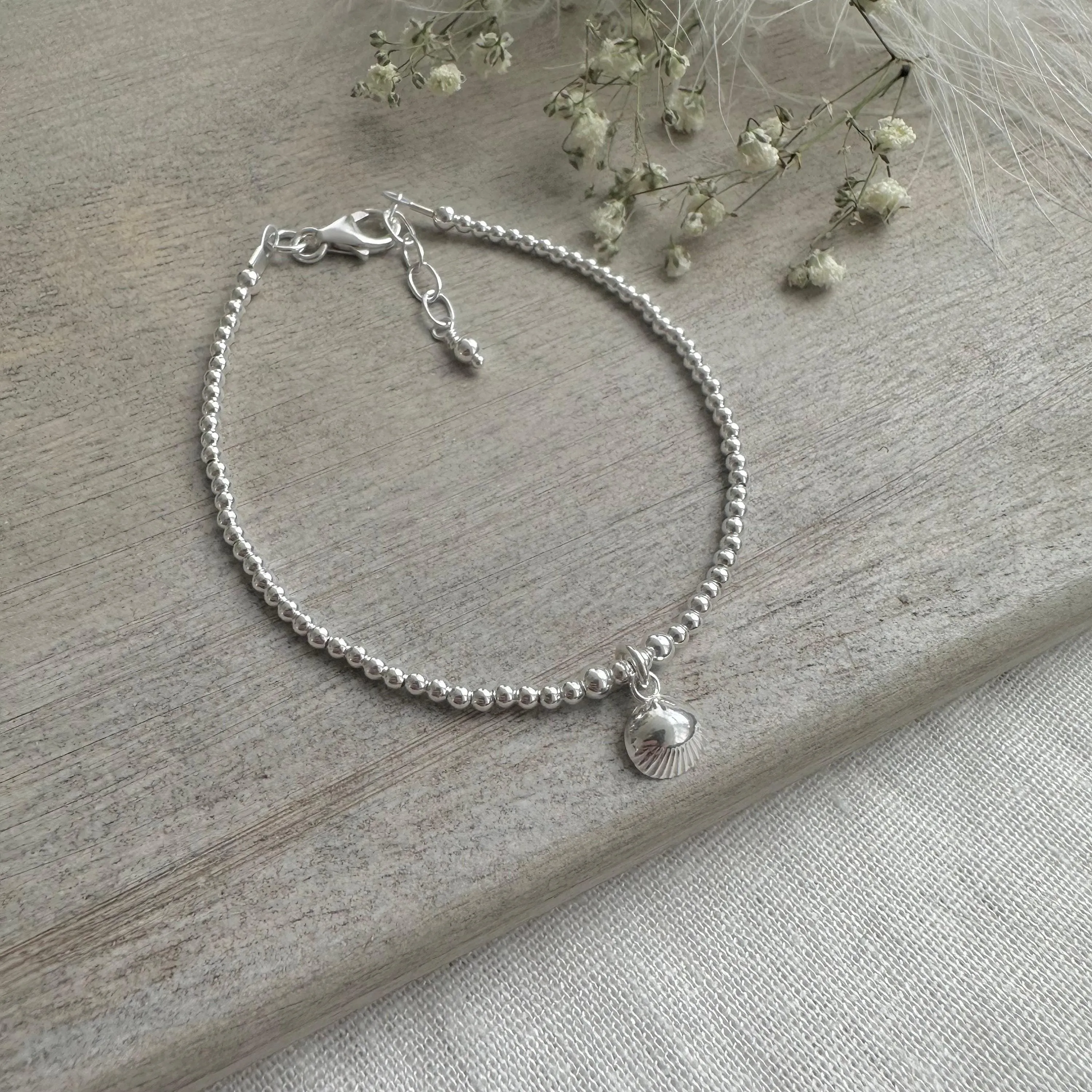 Silver Shell Charm Bracelet, Dainty Sterling Silver Shell Jewellery