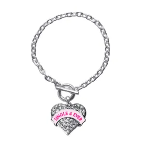 Silver Single 4 Ever Pink Candy Pave Heart Charm Toggle Bracelet