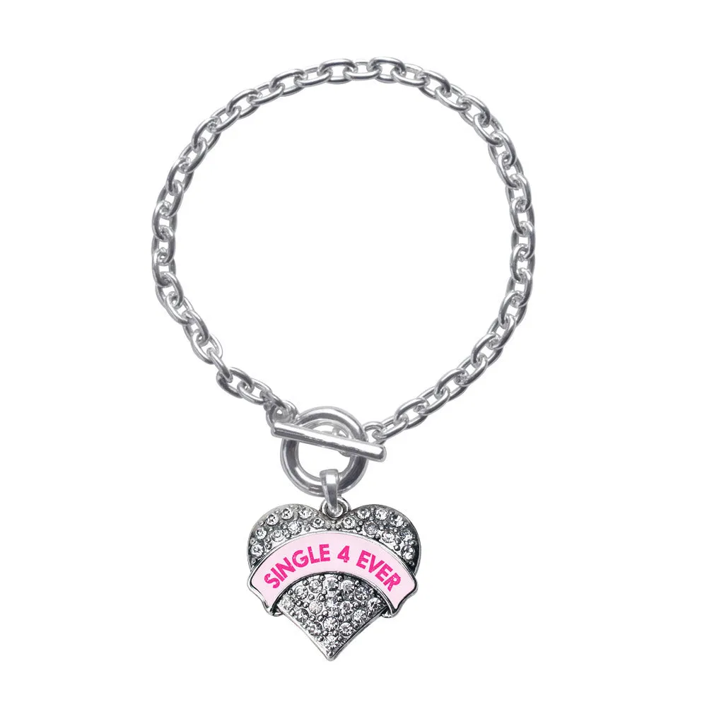 Silver Single 4 Ever Pink Candy Pave Heart Charm Toggle Bracelet