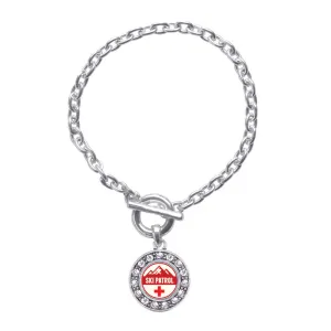 Silver Ski Patrol Circle Charm Toggle Bracelet