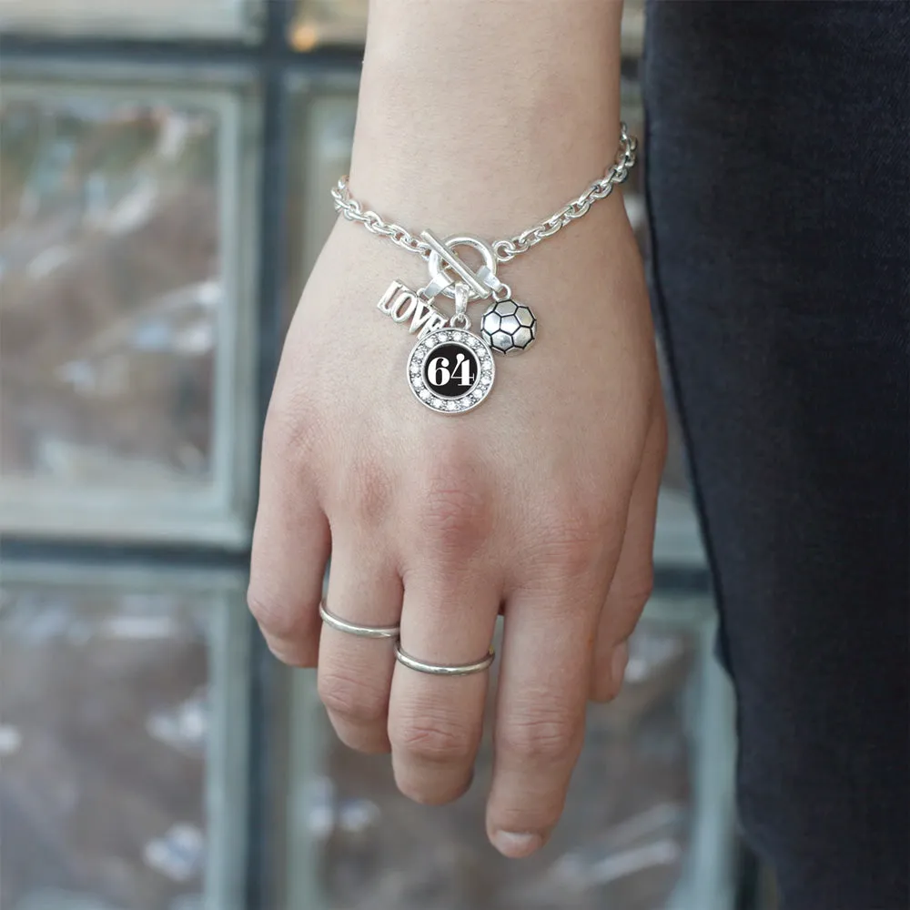 Silver Soccer - Sports Number 64 Circle Charm Toggle Bracelet