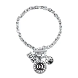 Silver Soccer - Sports Number 64 Circle Charm Toggle Bracelet