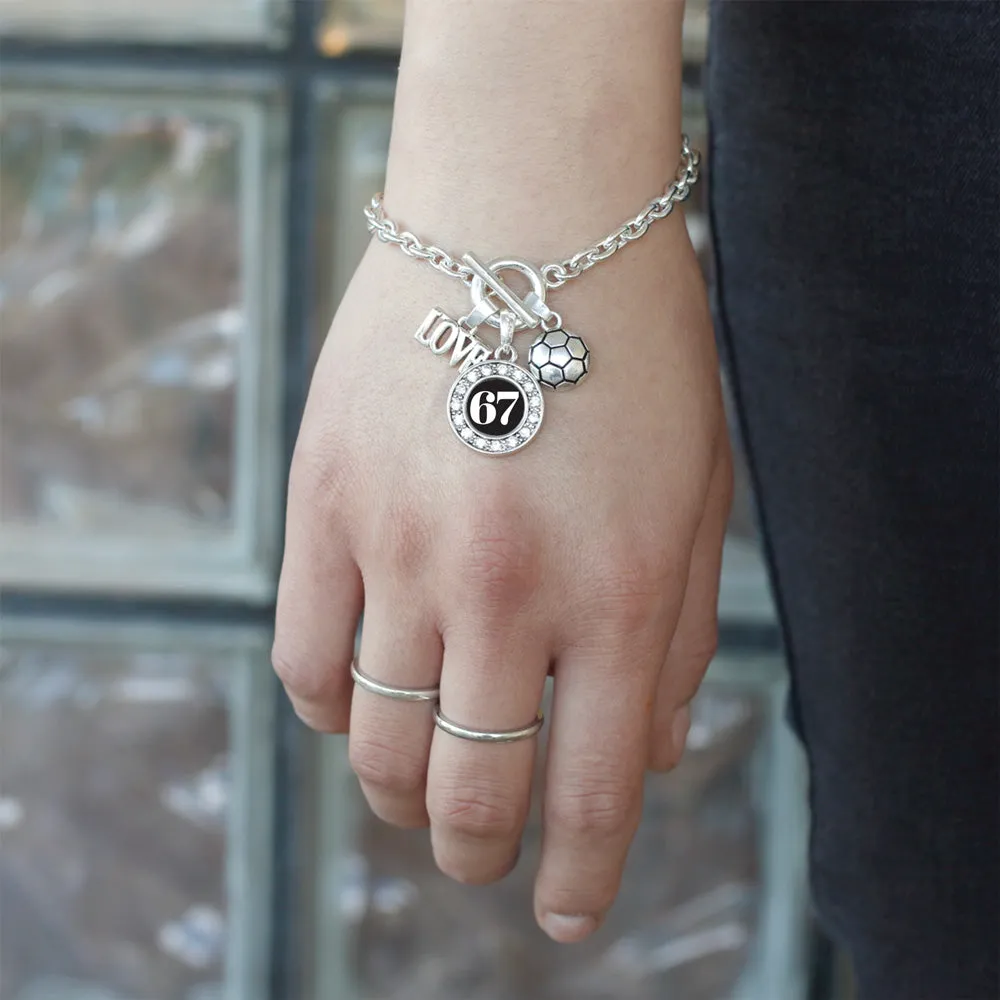 Silver Soccer - Sports Number 67 Circle Charm Toggle Bracelet
