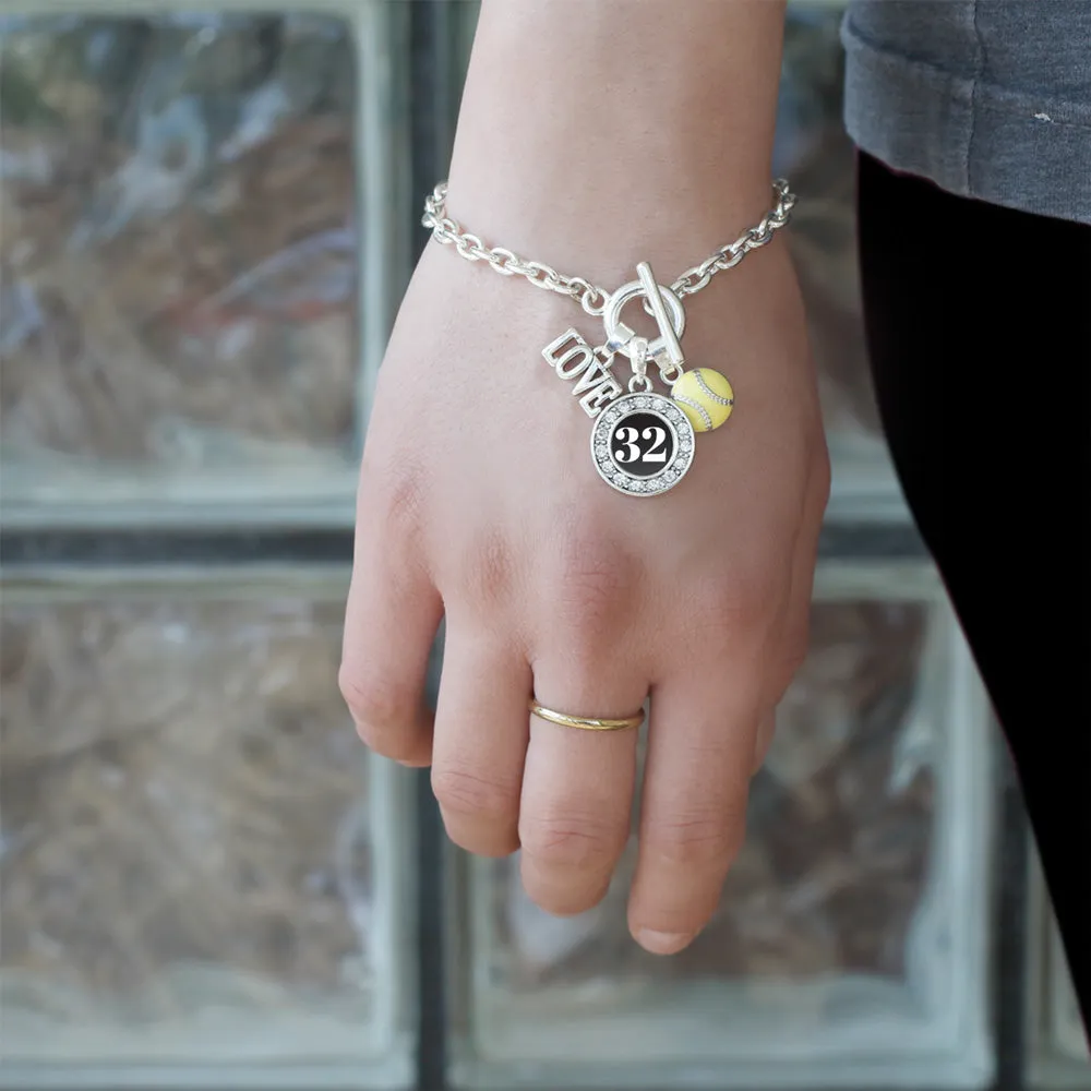 Silver Softball - Sports Number 32 Circle Charm Toggle Bracelet
