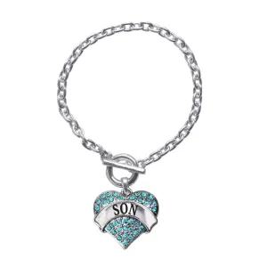 Silver Son Aqua Aqua Pave Heart Charm Toggle Bracelet