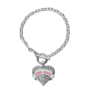Silver Soul Mate Green Candy Pave Heart Charm Toggle Bracelet