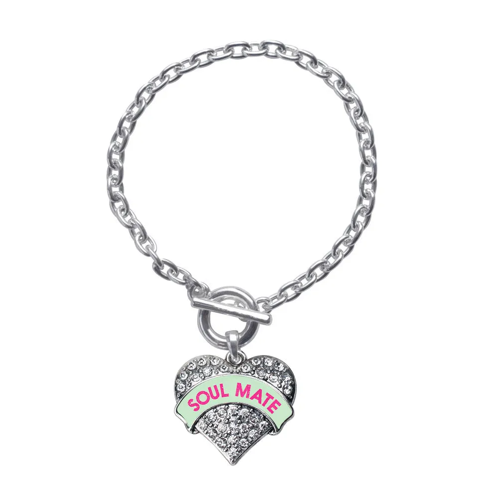 Silver Soul Mate Green Candy Pave Heart Charm Toggle Bracelet