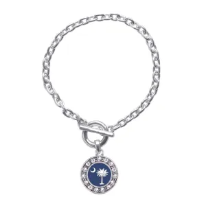 Silver South Carolina Flag Circle Charm Toggle Bracelet