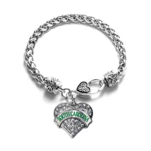 Silver South Carolina Pave Heart Charm Braided Bracelet