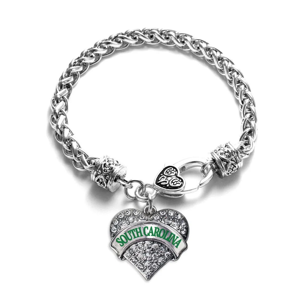 Silver South Carolina Pave Heart Charm Braided Bracelet