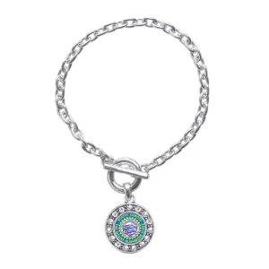 Silver South Dakota Flag Circle Charm Toggle Bracelet