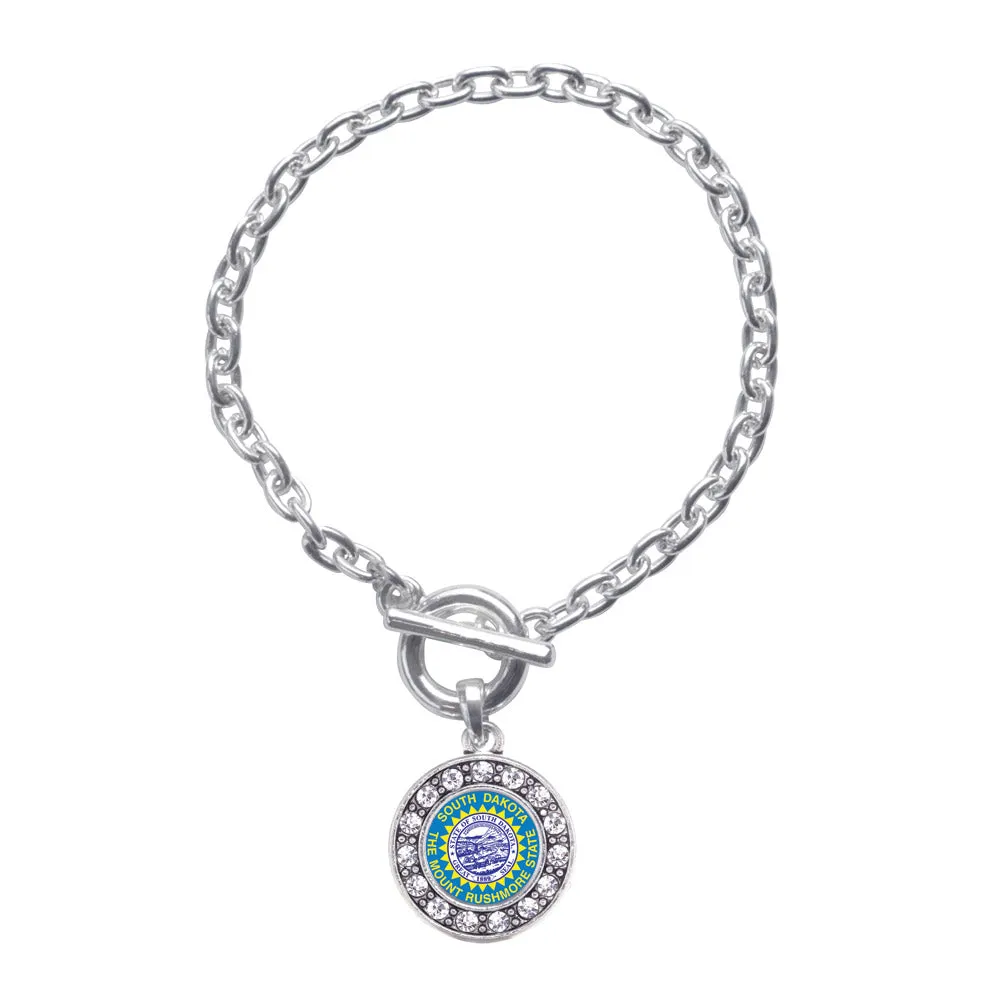 Silver South Dakota Flag Circle Charm Toggle Bracelet