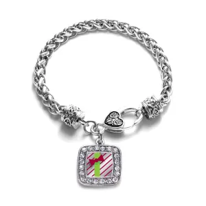 Silver Sparkling Present Square Charm Braided Bracelet