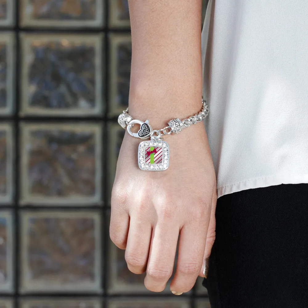 Silver Sparkling Present Square Charm Braided Bracelet