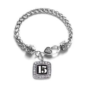 Silver Sport Number 15 Square Charm Braided Bracelet