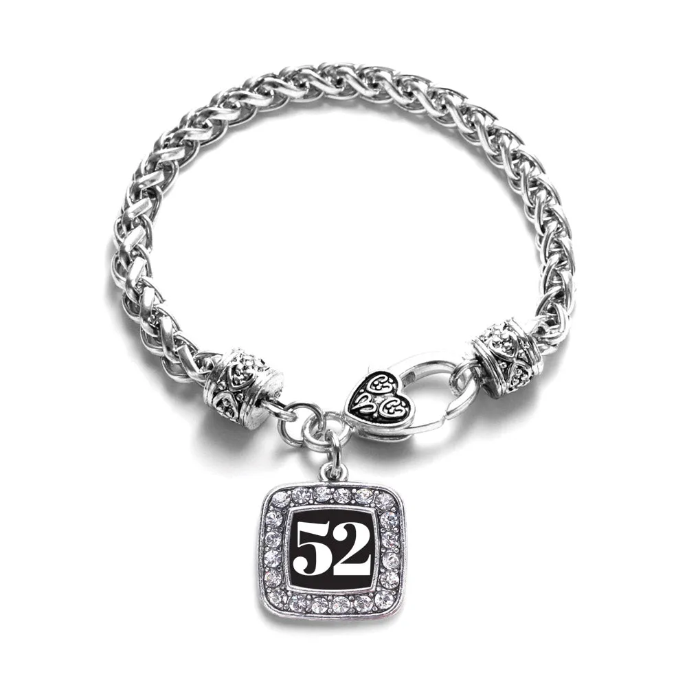 Silver Sport Number 52 Square Charm Braided Bracelet