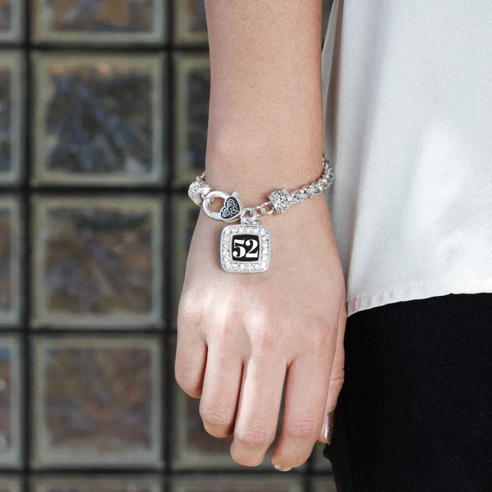 Silver Sport Number 52 Square Charm Braided Bracelet
