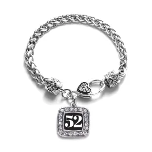 Silver Sport Number 52 Square Charm Braided Bracelet