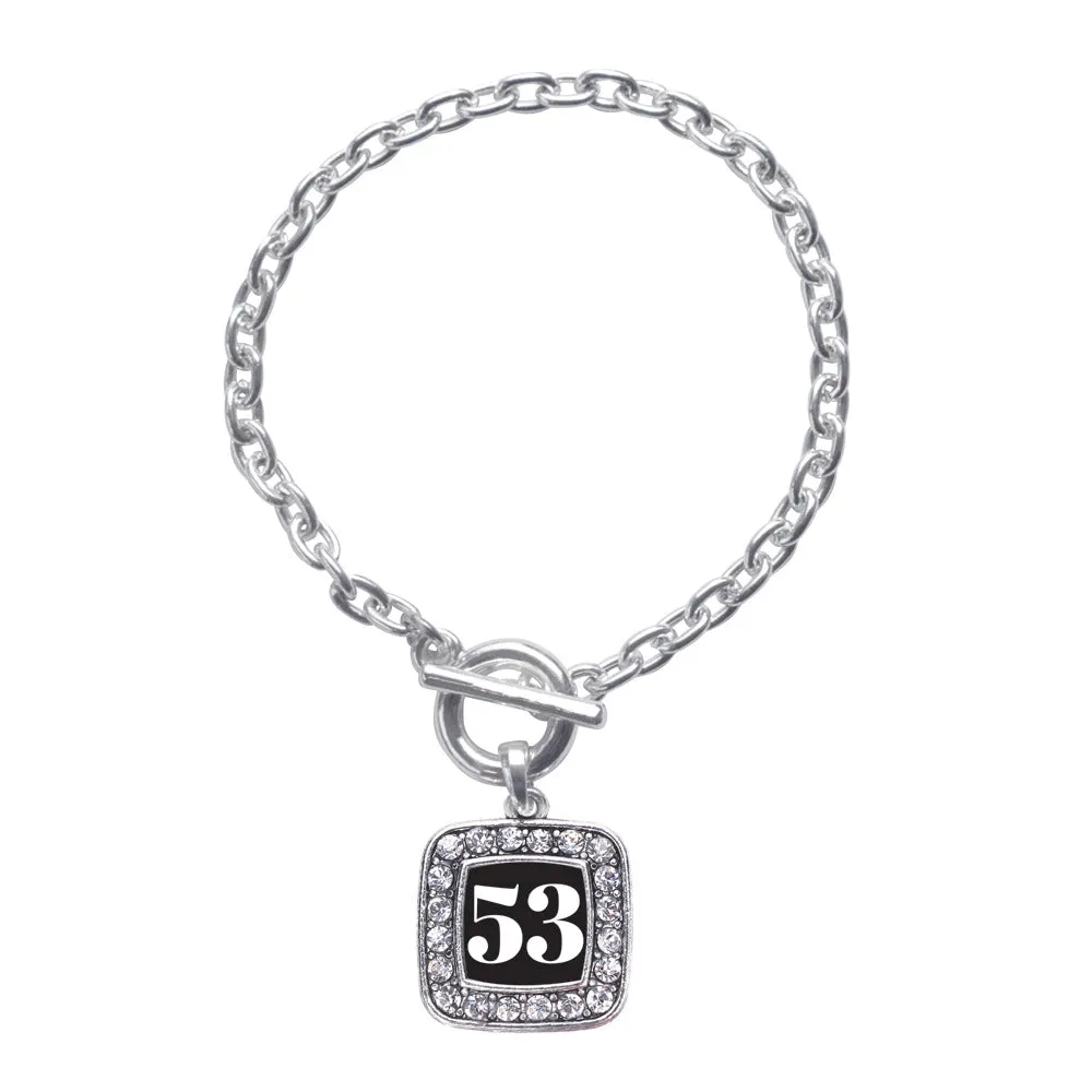 Silver Sport Number 53 Square Charm Toggle Bracelet