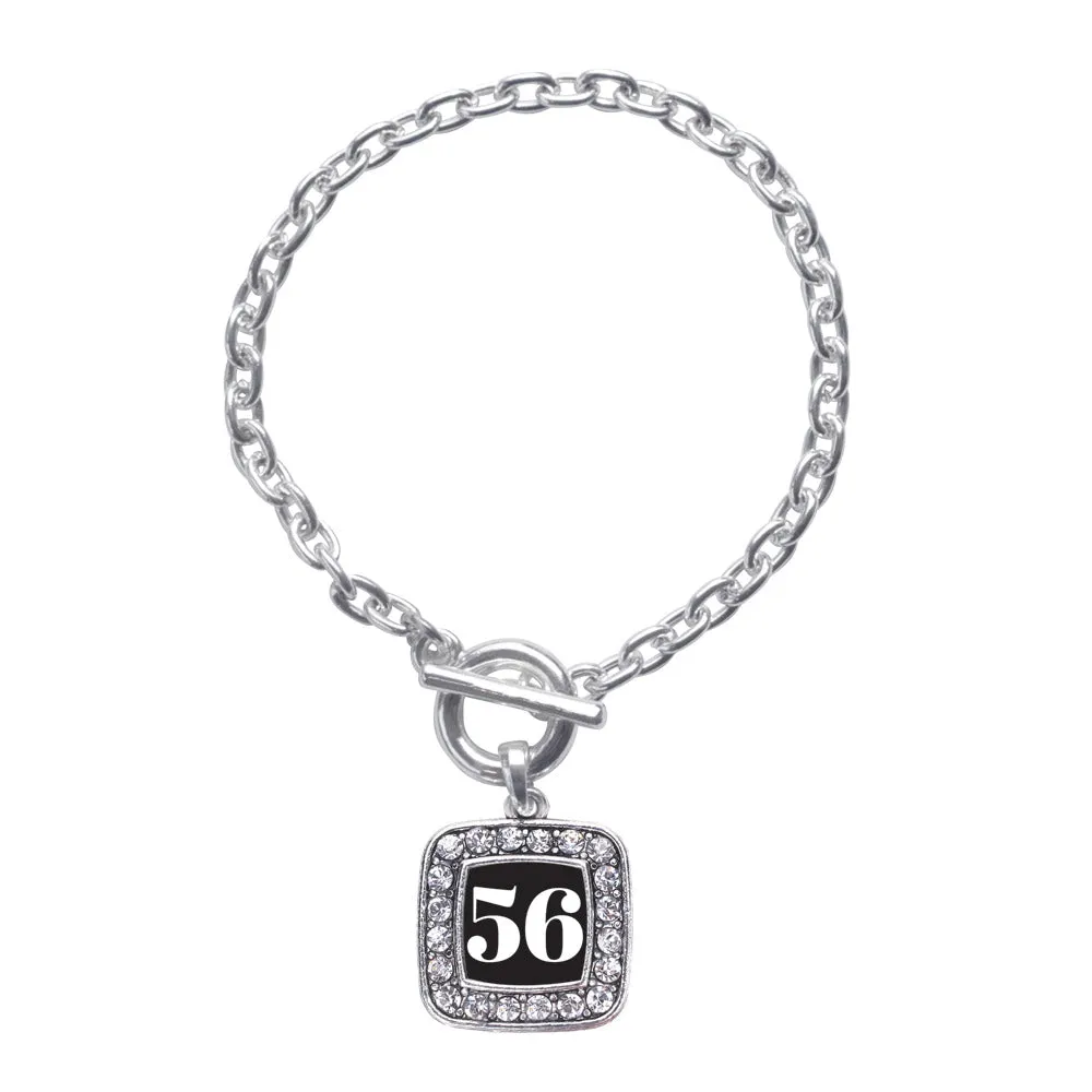 Silver Sport Number 56 Square Charm Toggle Bracelet