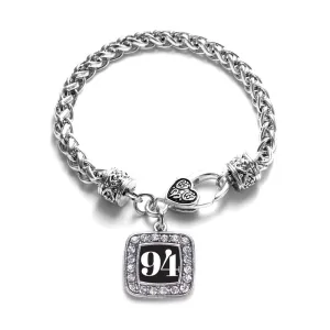 Silver Sport Number 94 Square Charm Braided Bracelet