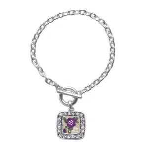 Silver Step Mom Pansy Square Charm Toggle Bracelet