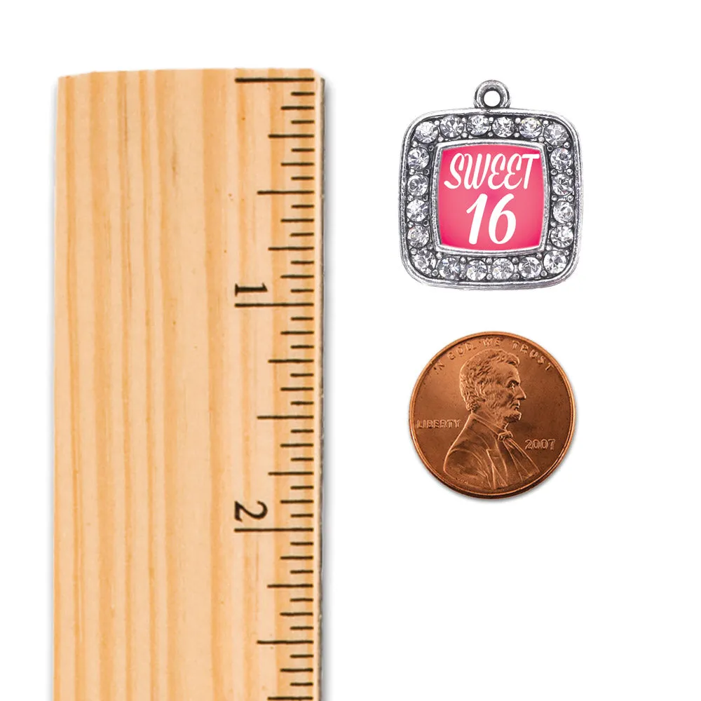 Silver Sweet Sixteen Square Charm Toggle Bracelet