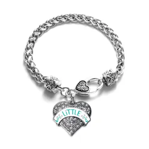 Silver Teal and Gray Little Pave Heart Charm Braided Bracelet