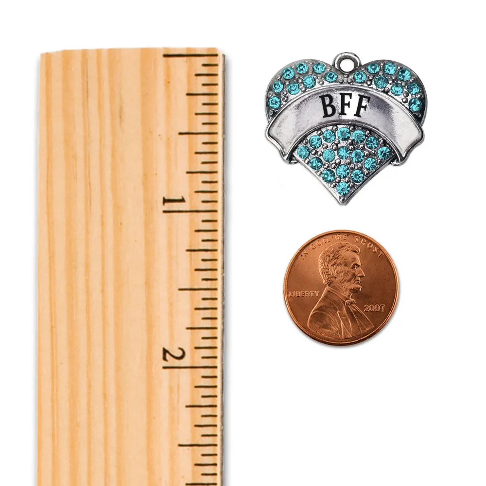 Silver Teal BFF Aqua Pave Heart Charm Toggle Bracelet