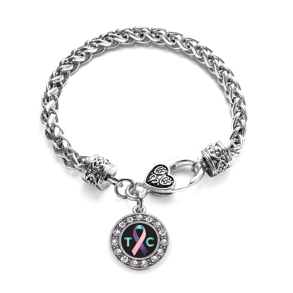 Silver Thyroid Cancer Support Circle Charm Braided Bracelet
