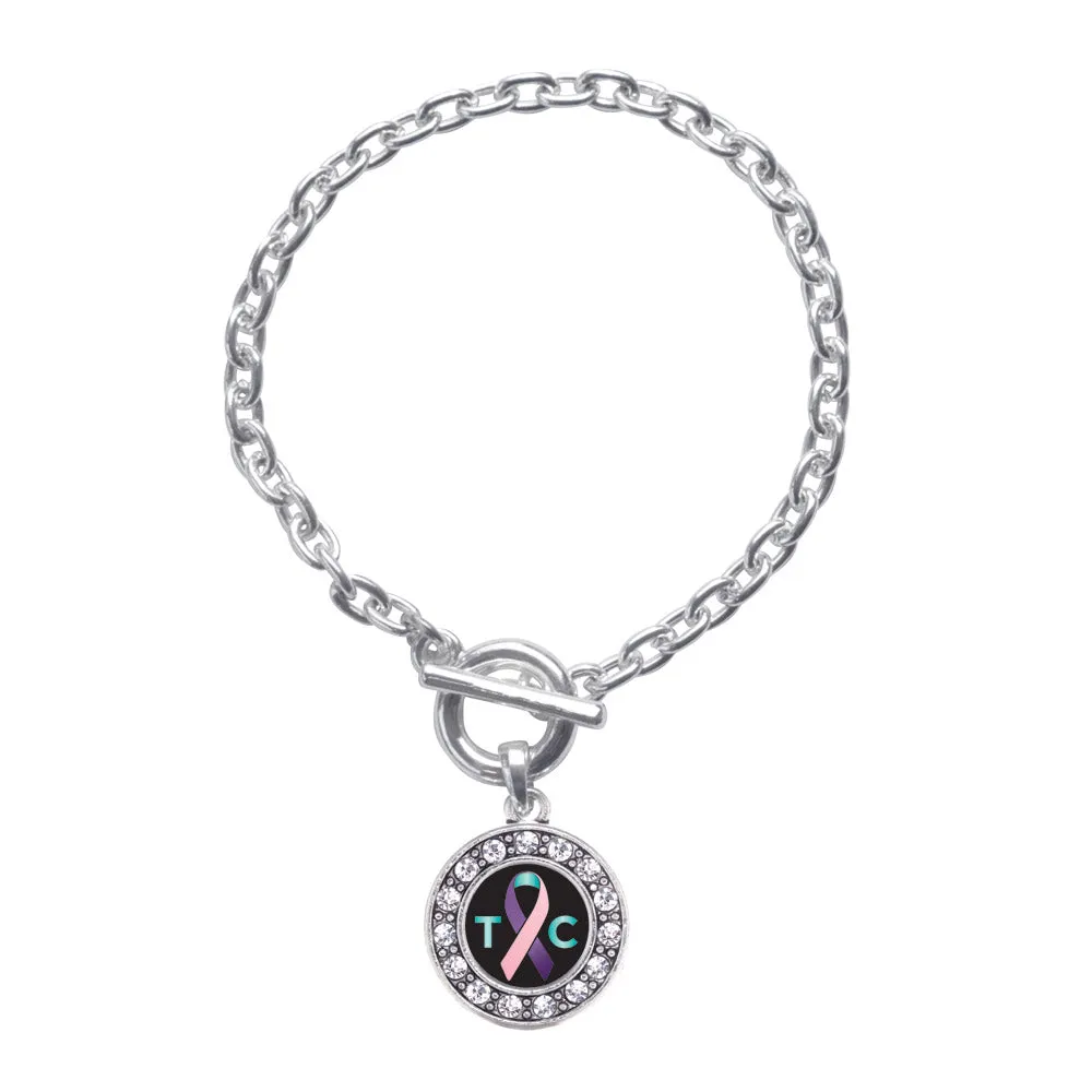 Silver Thyroid Cancer Support Circle Charm Toggle Bracelet