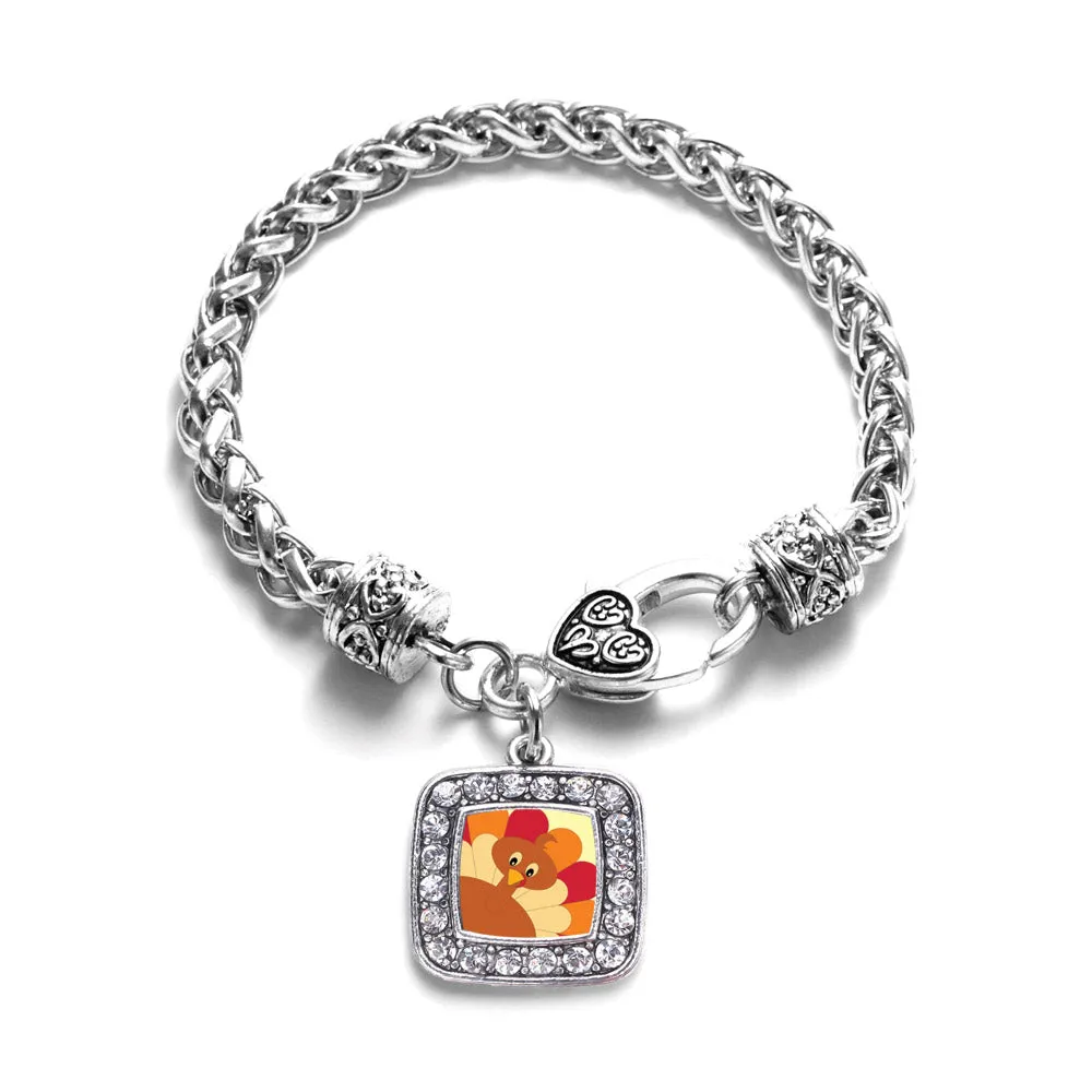 Silver Turkey Square Charm Braided Bracelet
